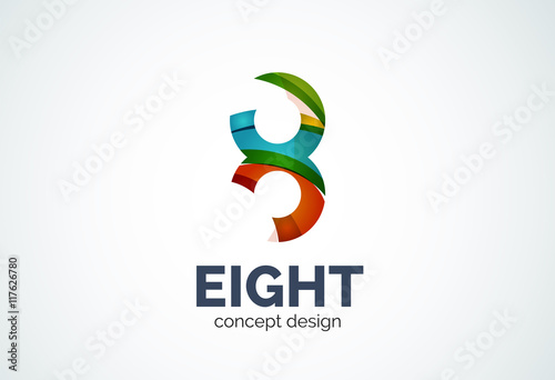 Abstract business company infinity logo template, loops or eight number concept - geometric minimal style, created with overlapping curve elements and waves. Corporate identity emblem