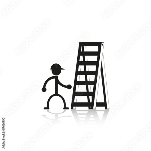 Work on a folding ladder. Vector icon.