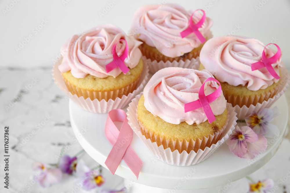 Rose flower cupcakes for pink ribbon day, Breast cancer awareness Rose flower cupcakes for pink ribbon day, Breast cancer awareness