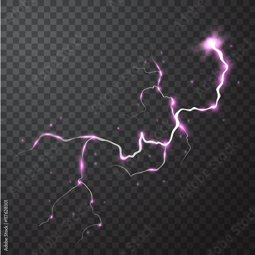 Thunderstorm realistic elements with colored flashes of lightnings sparks on black half transparent background isolated vector illustration photo