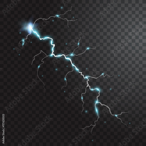 Thunderstorm realistic element with colored flashes of lightnings sparks on black half transparent background isolated vector illustration