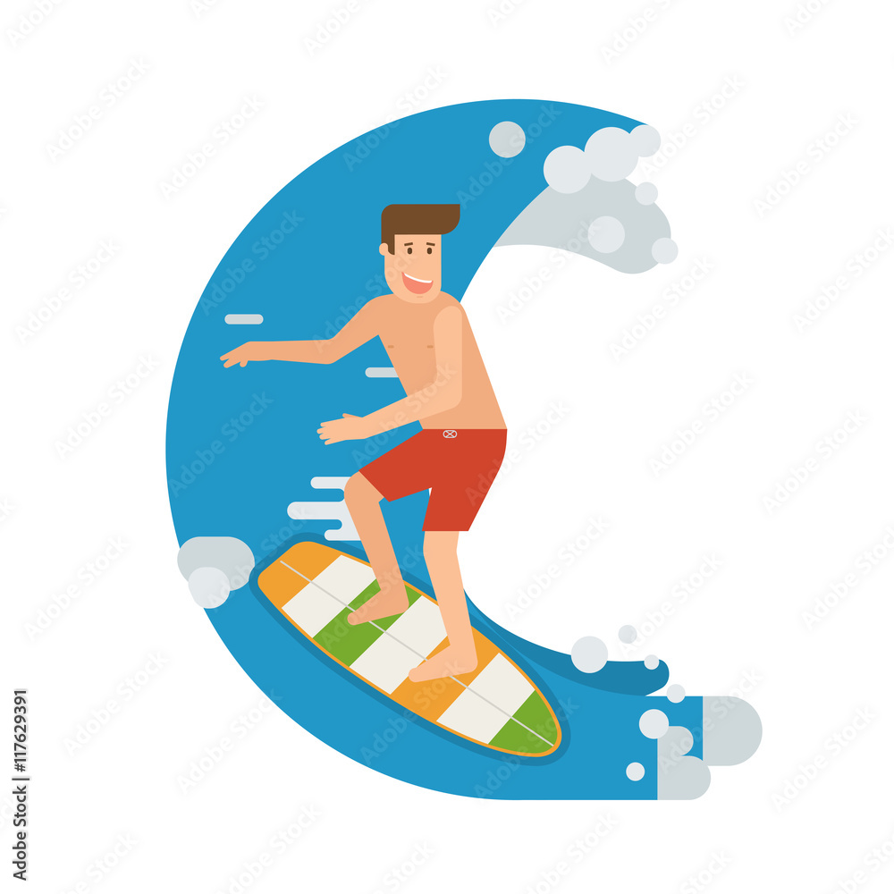 Surfer Man Riding on Wave