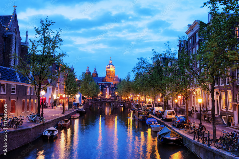 Evening in City of Amsterdam, Holland