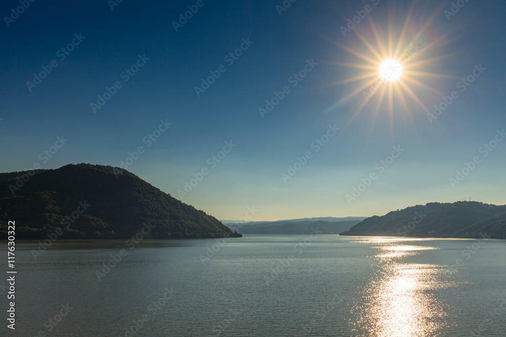 Danube river and mountains Danube river and mountains