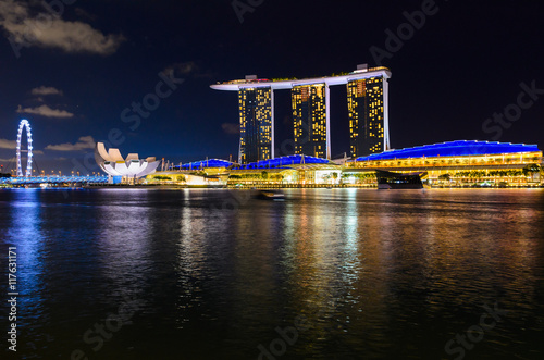 night view of Singapore downtown and marina bay