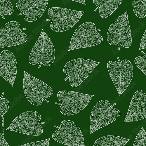 Green seamless pattern background zen tangle and zen doodle. Zentangle leaf vector. Zendoodle nature.