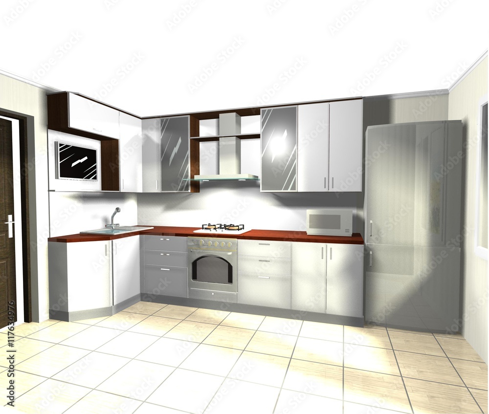 modern  white kitchen  3D rendering