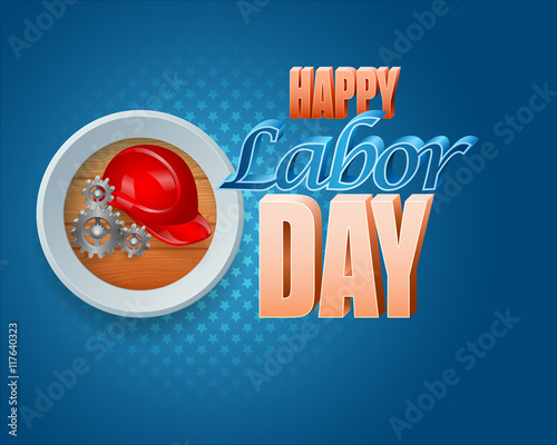 Holidays background with gears and protection helmet on wood panel for Labor Day, event  celebration
