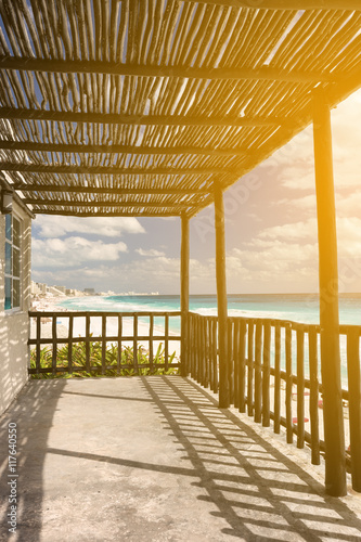 Tropical wooden terrace near caribbean sea © photopixel