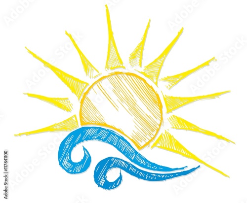Drawing of sun and sea.