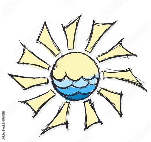 Drawing of sun and sea.