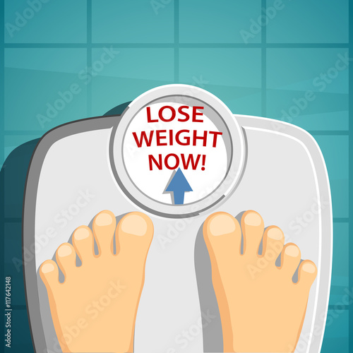 Lose weight. Man standing on the scales. Stock Vector cartoon il