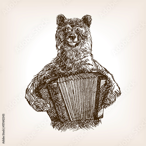 Bear with accordion sketch vector illustration