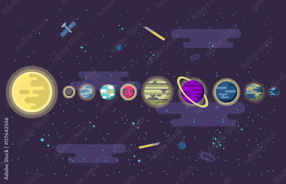 Fototapeta premium illustration of a set all the planets the solar system in outer space.