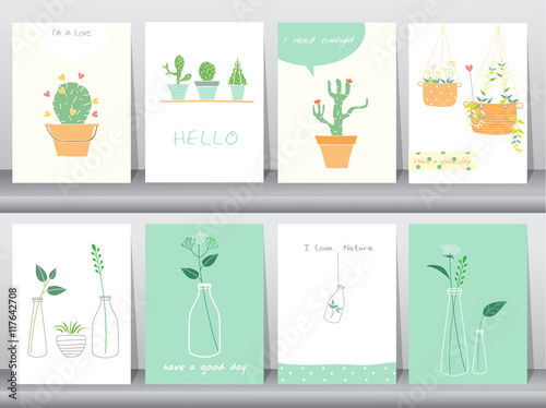 Set of cute grow plants poster,template,greeting cards,Vector illustrations