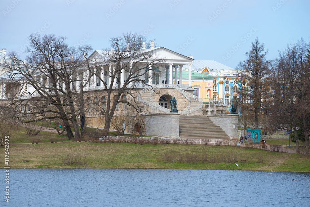 View on the Cameron gallery, april day. Tsarskoye Selo, Russia