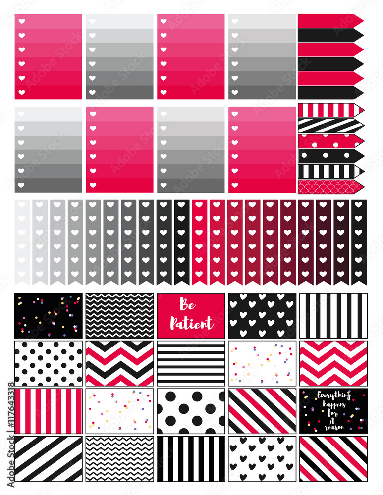 Obraz premium Decorative stickers.Ombre.Printable planner stickers.For school,office and projects.Geometric patterns and quote.Vector clipart.Clipart
