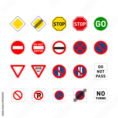 Set of road signs isolated on white