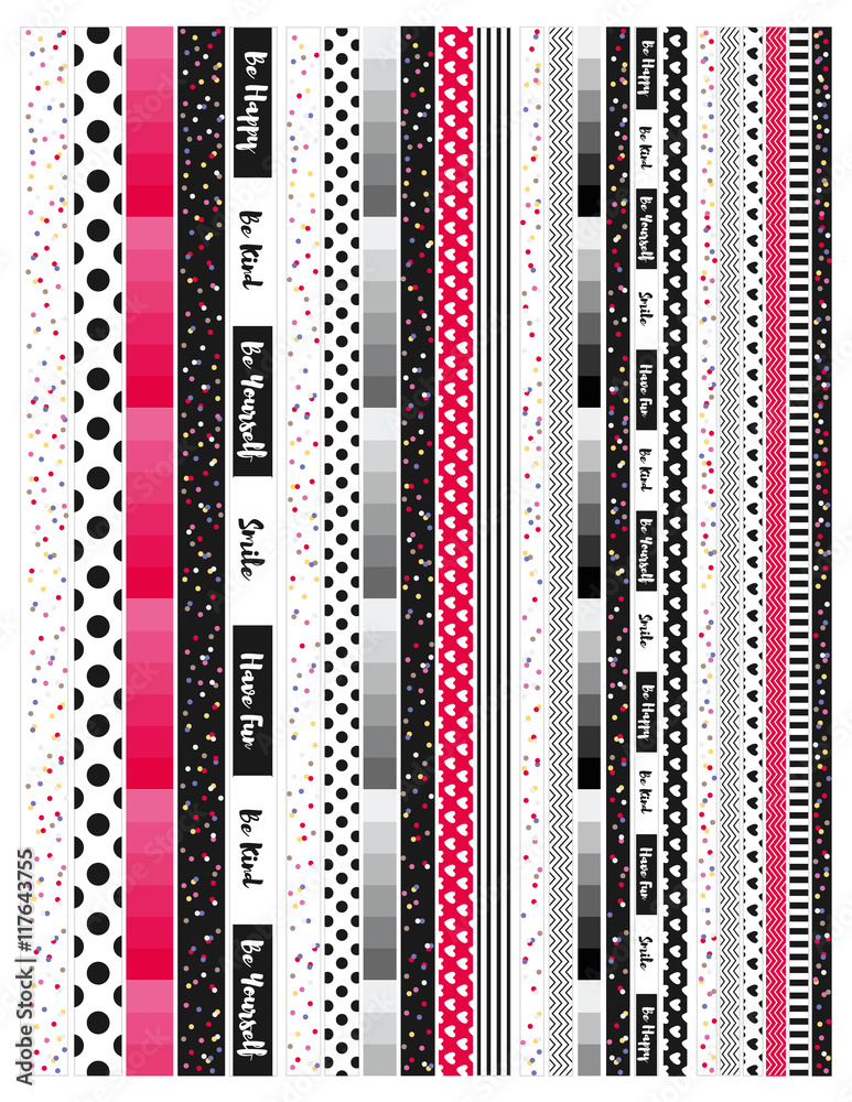 Red white and black printable planner washi.Washi tape for  planners,agendas,scrapbooking and other crafts.Download and print or use in  your designs.For school,office,bussiness,Vector clipart.Clipart Stock  Vector | Adobe Stock