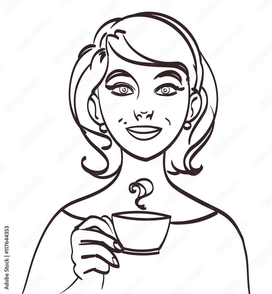vector cute smiling woman with tea or coffee. Isolated eps 10 vector cute smiling woman with tea or coffee. Isolated eps 10