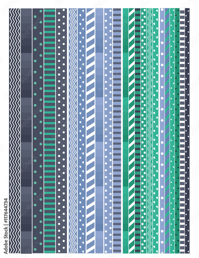 Teal blue and dark blue printable washi tape design.For planner,life  planner,agenda bullet journal,scrapbook and other stationery.Geometric.Washi  tape design.Vector clipart.Clipart Stock Vector | Adobe Stock