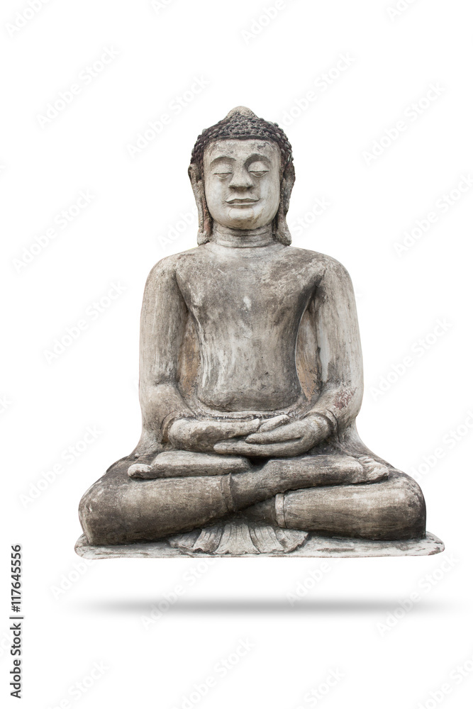 Buddha statue on white background.