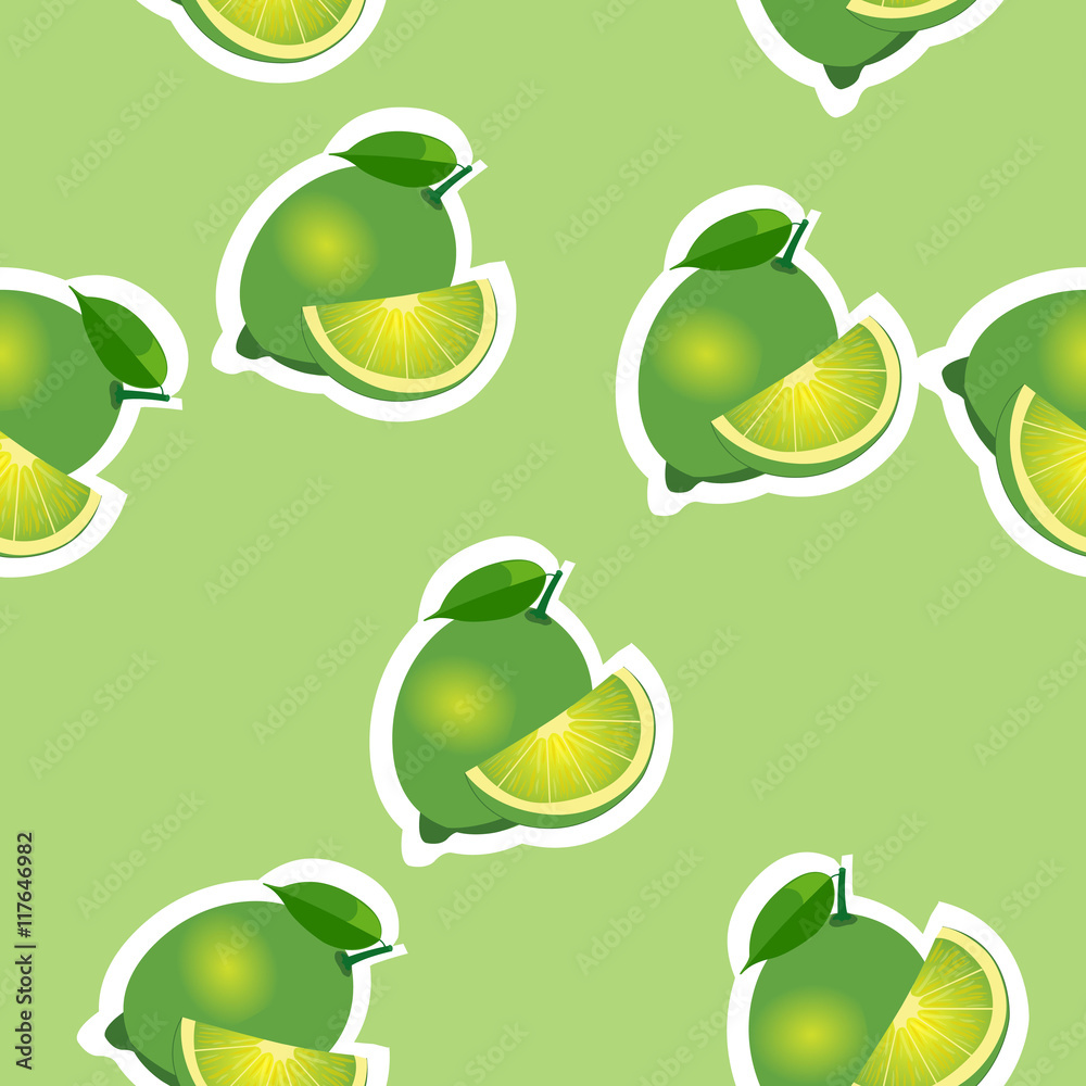 Pattern. lime and leavesand slices same sizes on lime background. Pattern. lime and leavesand slices same sizes on lime background.