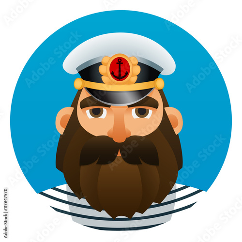 Portrait of captain. Cartoon image. Vector illustration.
