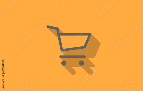 Modern shopping cart vector icon with long shadow