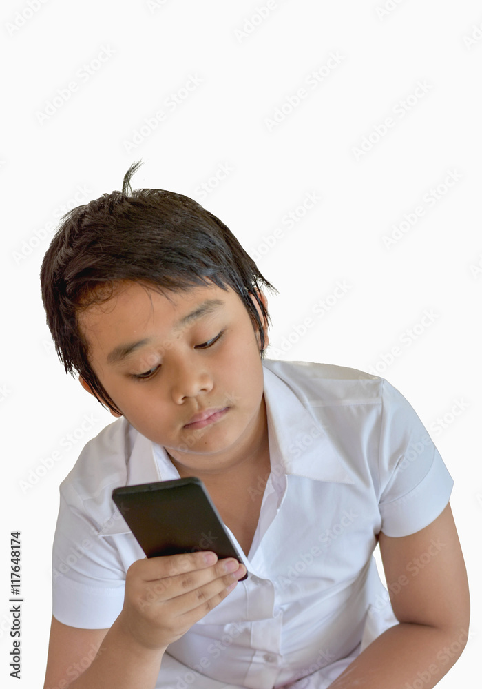 asian boy look at mobile and feel eye pain asian boy look at mobile and feel eye pain