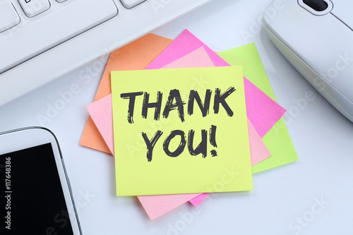 Thank you on notepaper office business concept desk