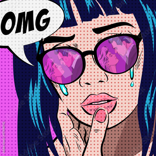 Woman crying said OMG. She sees her man kissing the other girl Emotions girl love divorce