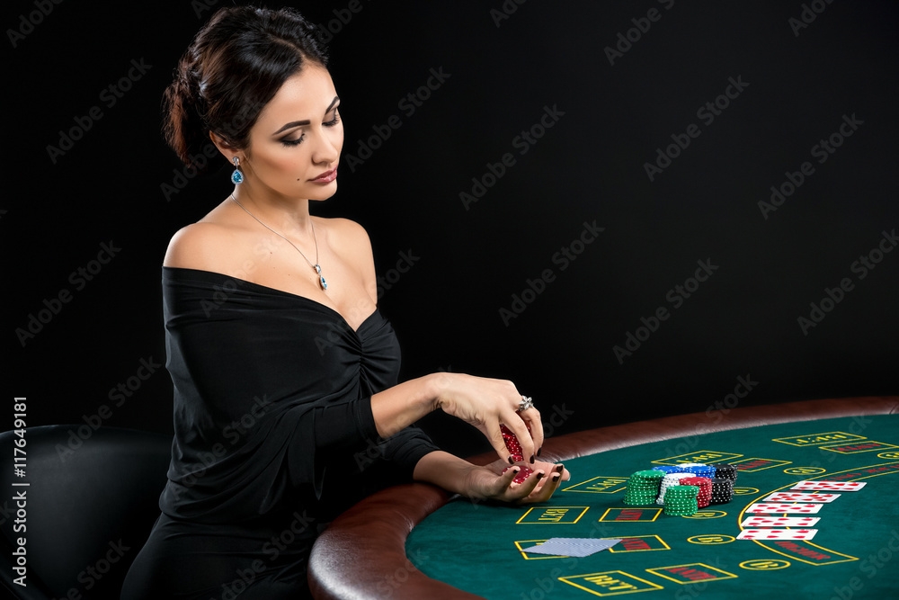 sexy woman with poker cards and chips sexy woman with poker cards and chips