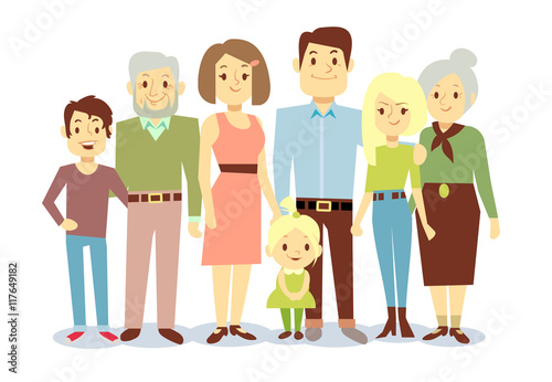 Happy family portrait, vector flat characters