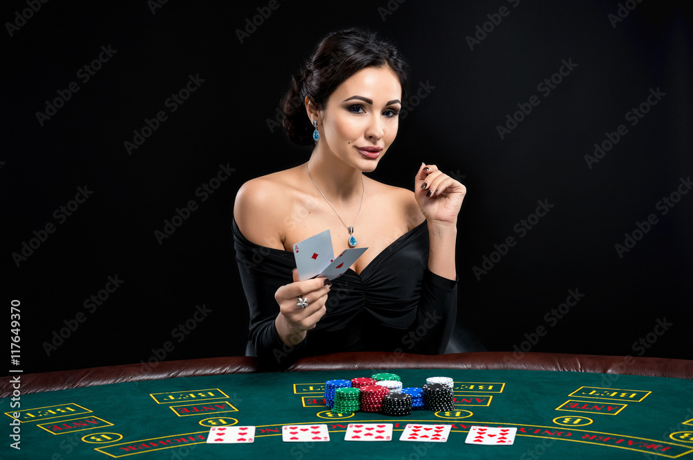 sexy woman with poker cards and chips sexy woman with poker cards and chips