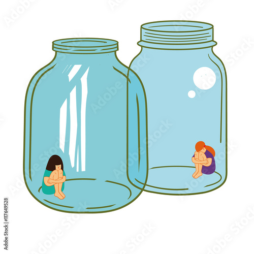 Two glass jars with girls inside