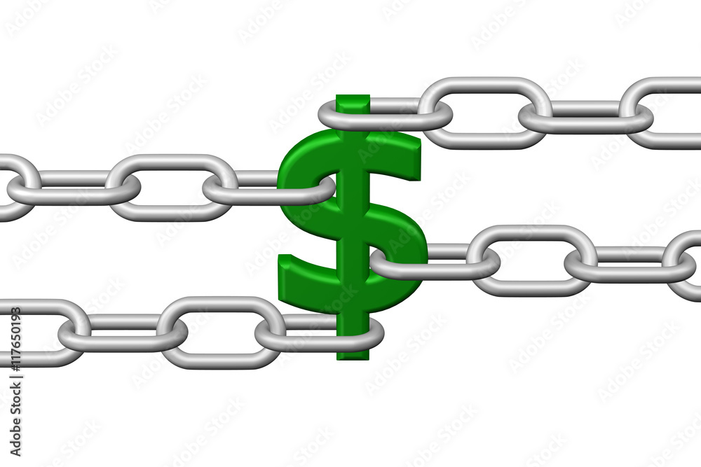 Dollar sign with chains. 3D rendering. Dollar sign with chains. 3D rendering.
