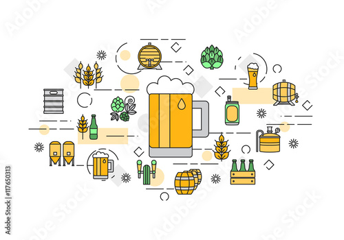 Thin line flat design banner for beer brewer
