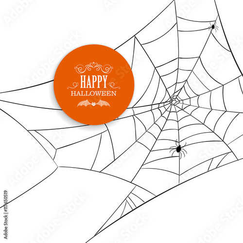 Vector Illustration of a Spiderweb and Spiders on a White Background. Happy Halloween Design.