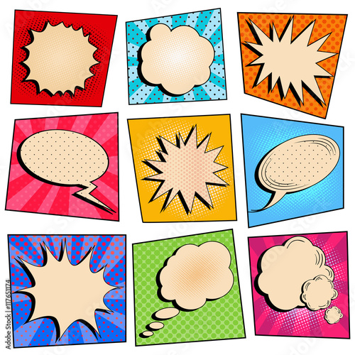 Vintage Pop Art Comic Speech Bubble Set with Halftone Background. Vector illustration