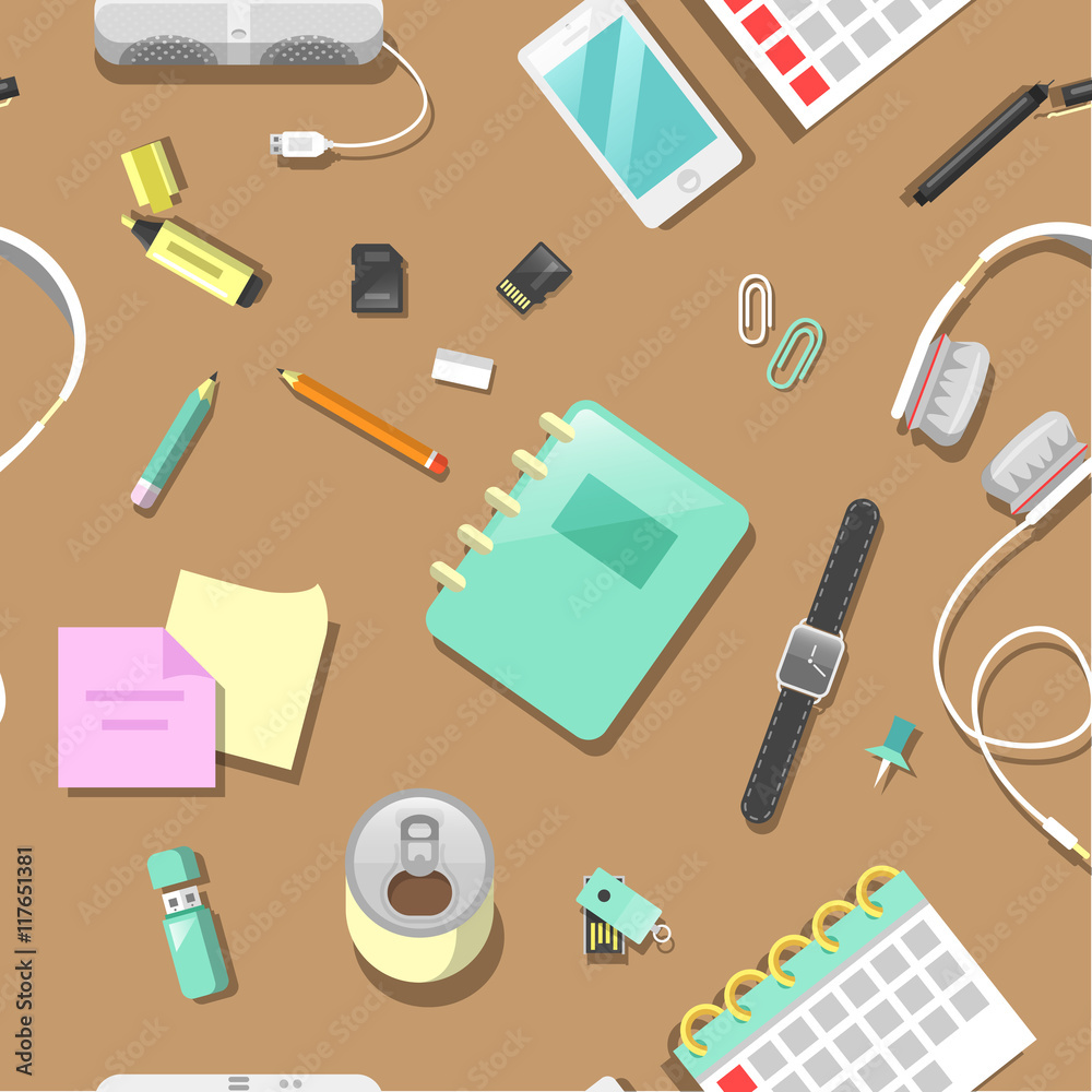 Seamless Background with Office Tools. Vector illustration Seamless Background with Office Tools. Vector illustration