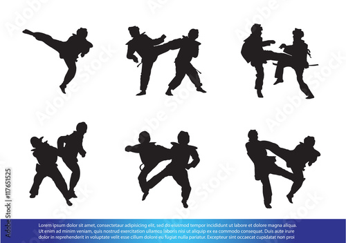 set of Taekwondo silhouette vector