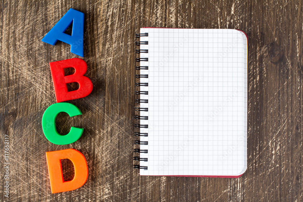 ABCD spelling and blank notebook Stock Photo | Adobe Stock