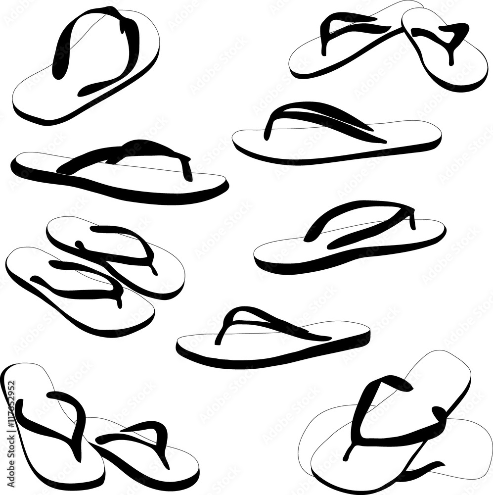 Flip flops, colored silhouettes. Vector illustration.