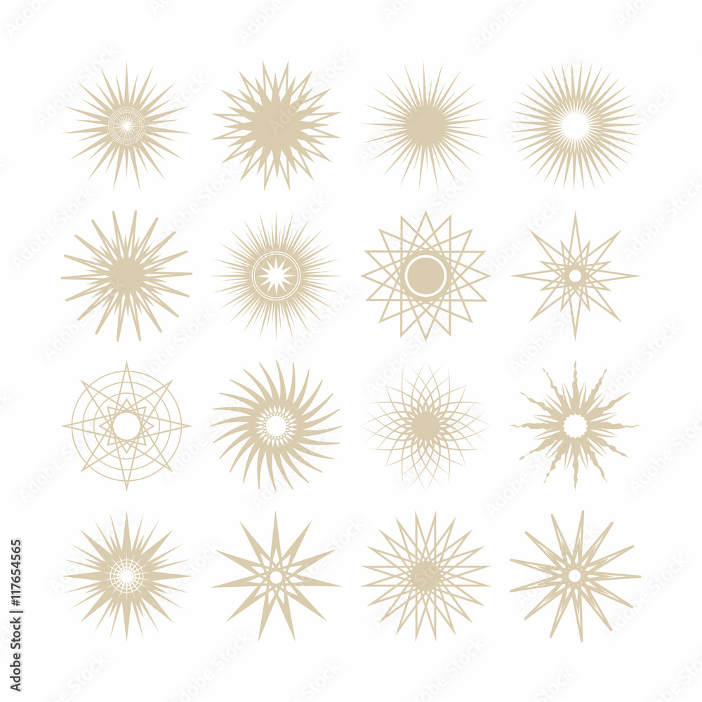 Line and silhouette geometrical poly gram beige stars icons set on white background Line and silhouette geometrical poly gram beige stars icons set on white background