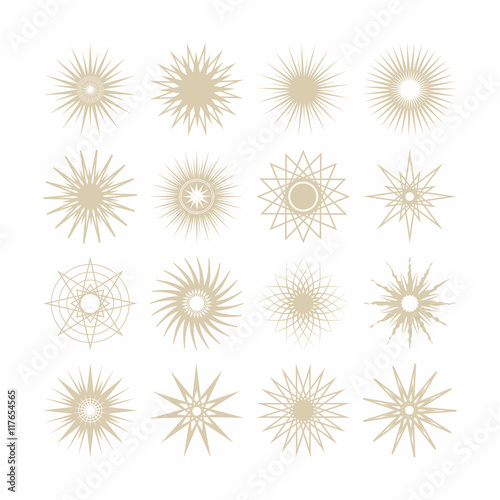 Line and silhouette geometrical poly gram beige stars icons set on white background