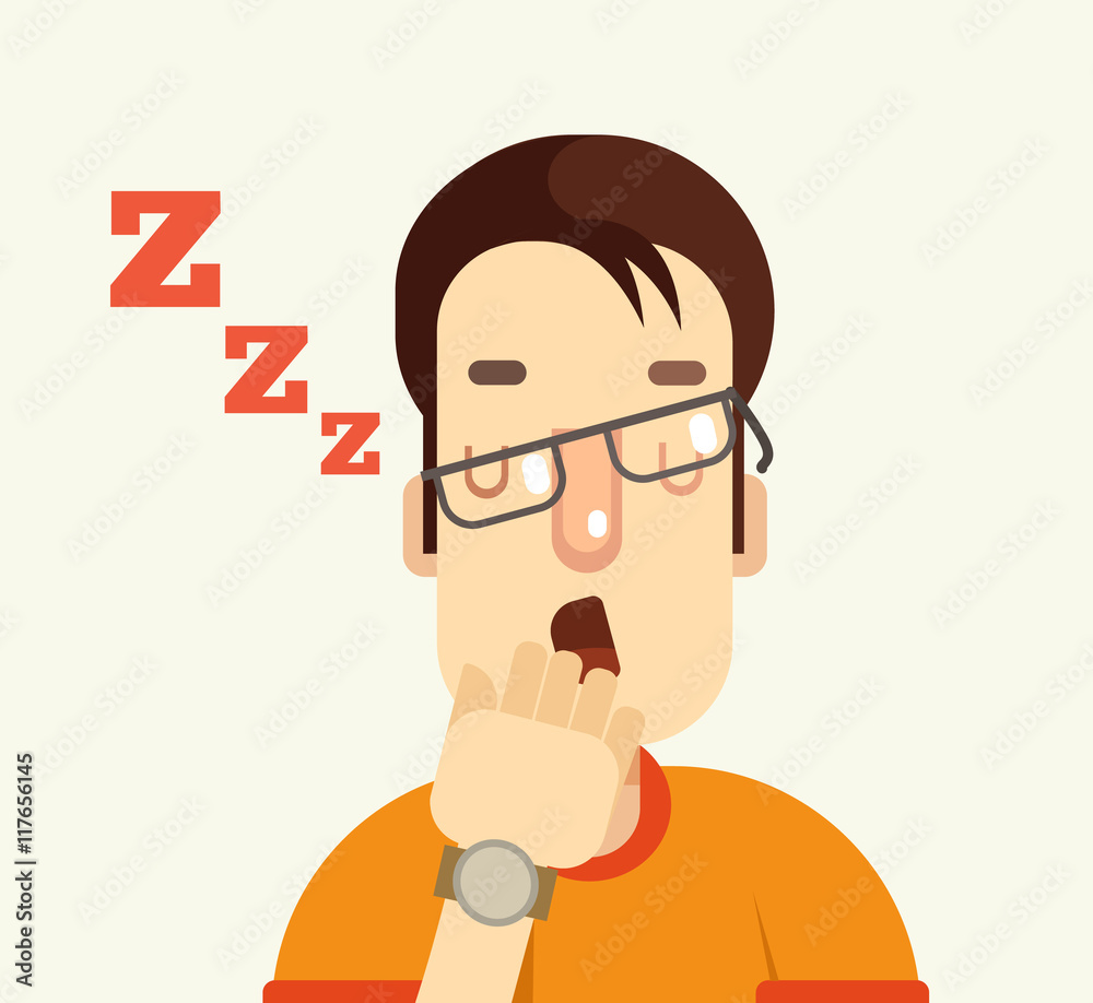 Man character yawning. Vector flat cartoon illustration Man character yawning. Vector flat cartoon illustration
