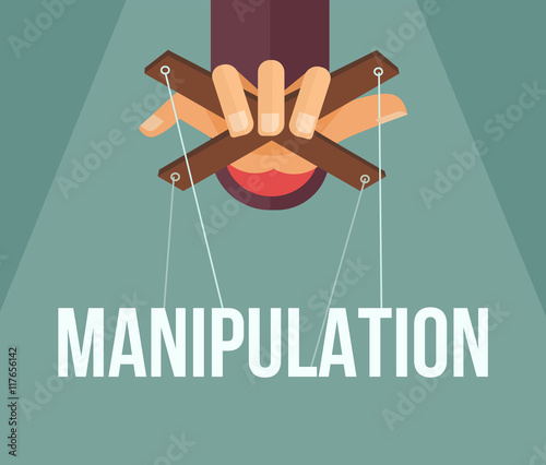 Manipulation hand. Vector flat cartoon illustration