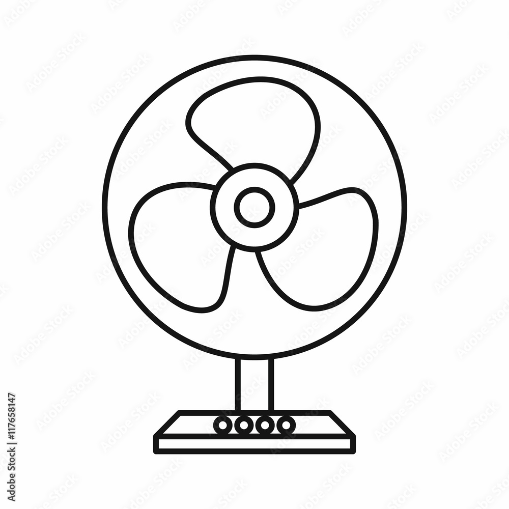 Electric table fan icon in outline style isolated on white background Electric table fan icon in outline style isolated on white background