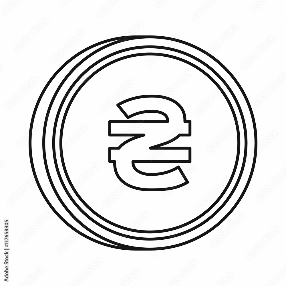 Ukrainian hryvnia sign icon in outline style isolated on white background